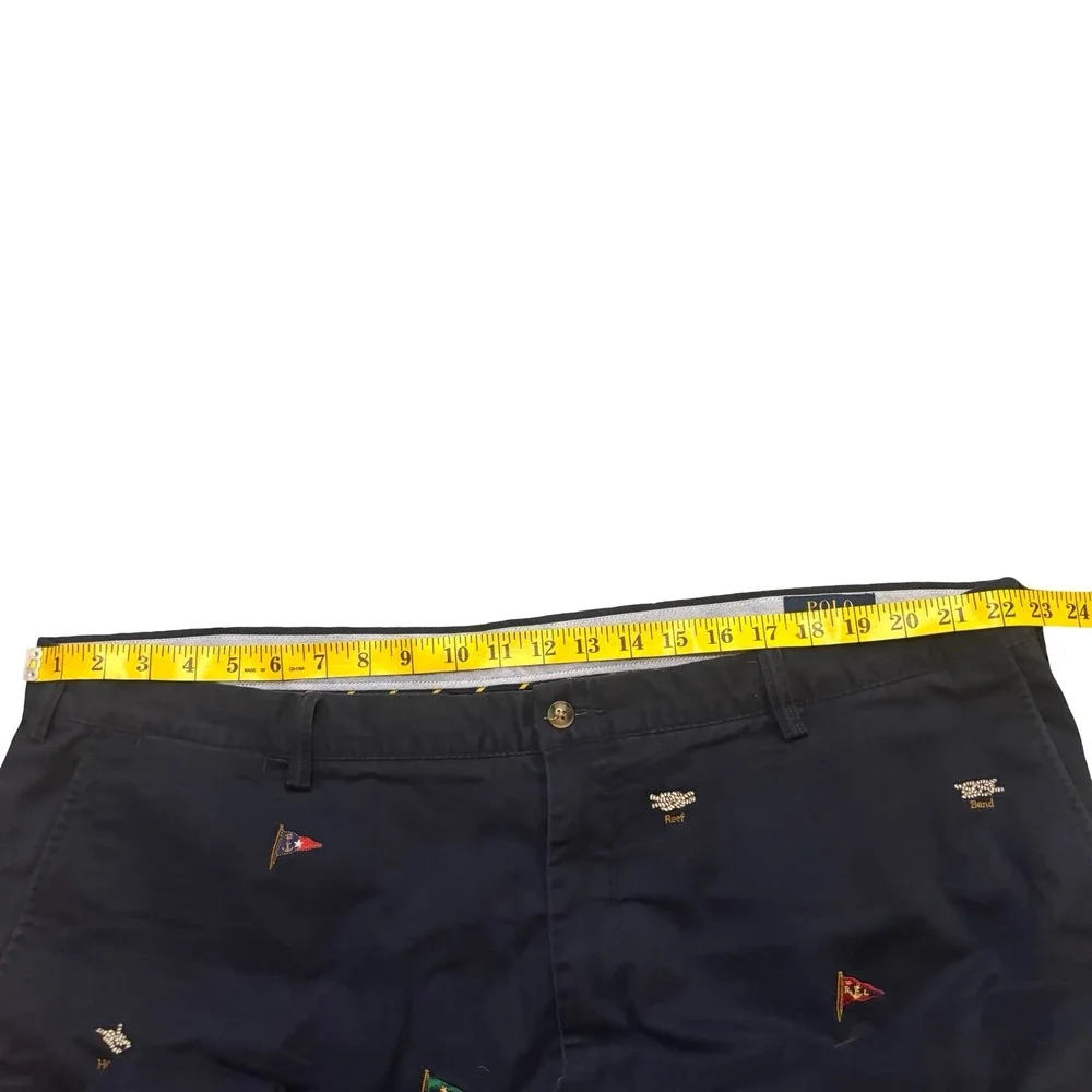Polo Ralph Lauren Mens 46 Navy Blue Nautical Knot Embroidered Chino Shorts
